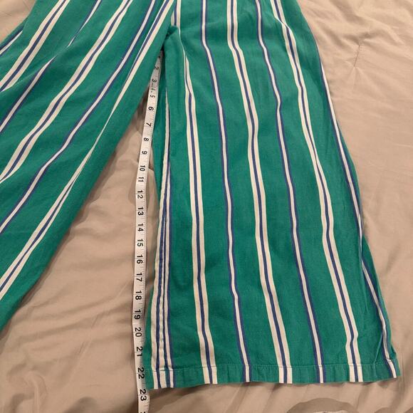 Cleobella Jade Jumpsuit Teal Navy White Striped Off the Shoulder Wide Leg Small - Picture 12 of 13